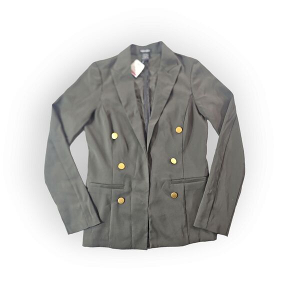 Sloosh Hunter Green Jacket M Polyester Knit Fabric Lined Collared Gold Buttons - Picture 1 of 10
